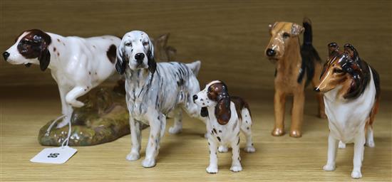 A Royal Doulton American pointer HN2624 another pointer HN1050 and three other dogs (5)
